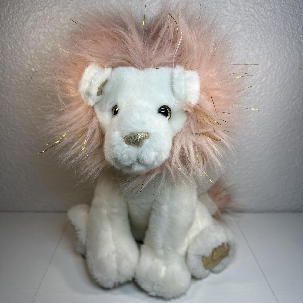 FAO Schwarz Lion Plush White Stuffed Animal Toy Gold 12" Tinsel Mane 2021